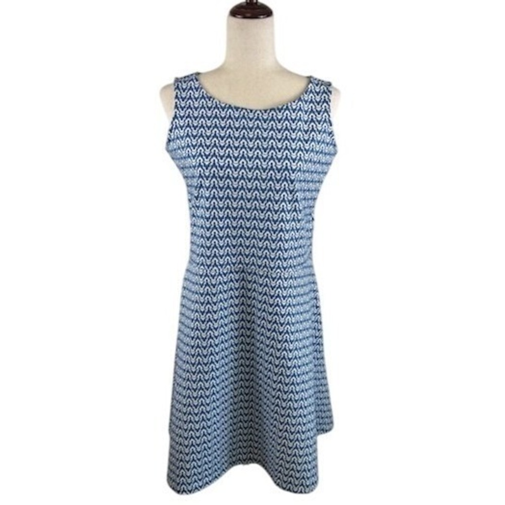 Talbots Fit & Flare Dress Women's Size XP XL Petite Blue White Sleeveless